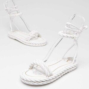 Valentino White Braided Leather Gladiator Flat Sandals Size 5.5/36